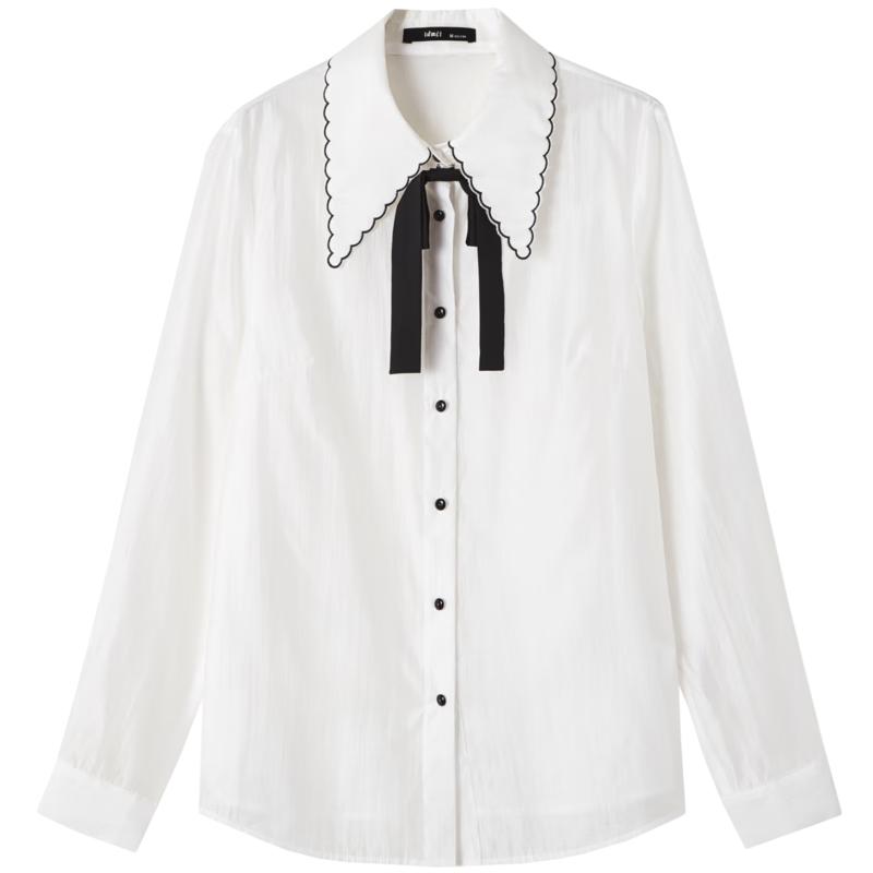 Women s Embroidered Bowknot Long Sleeve Shirt S