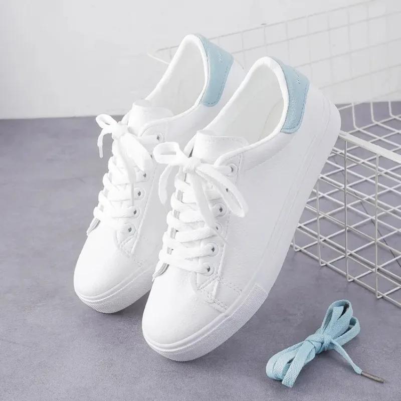 Fashion Women Sneakers 2025 Fashion Breathble Vulcanized Shoes Pu Leather Platform Shoes White Lace Up Casual Shoes Zapatos Mujer