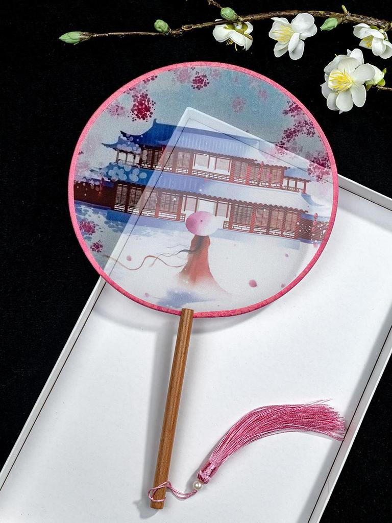 Translucent Ancient Style Round Dance Fan for Hanfu Costumes - Women's Classical Chinese Craft Fan