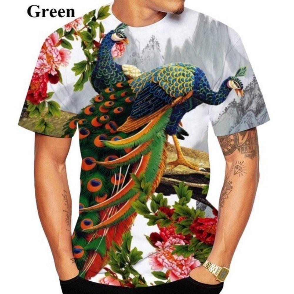 Innovative Peacock Display short sleeved T-shirt for men and women, new 3D printed Peacock T-shirt
