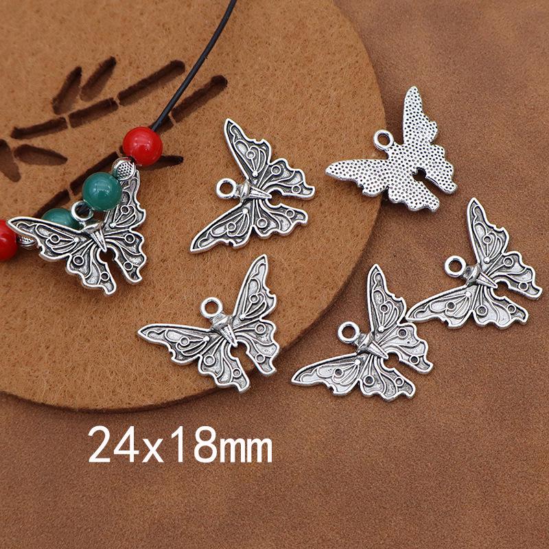 Retro Tibetan Silver Butterfly Pendant: Necklace, Bracelet, Hairpin - DIY Ancient Style Jewelry Accessories