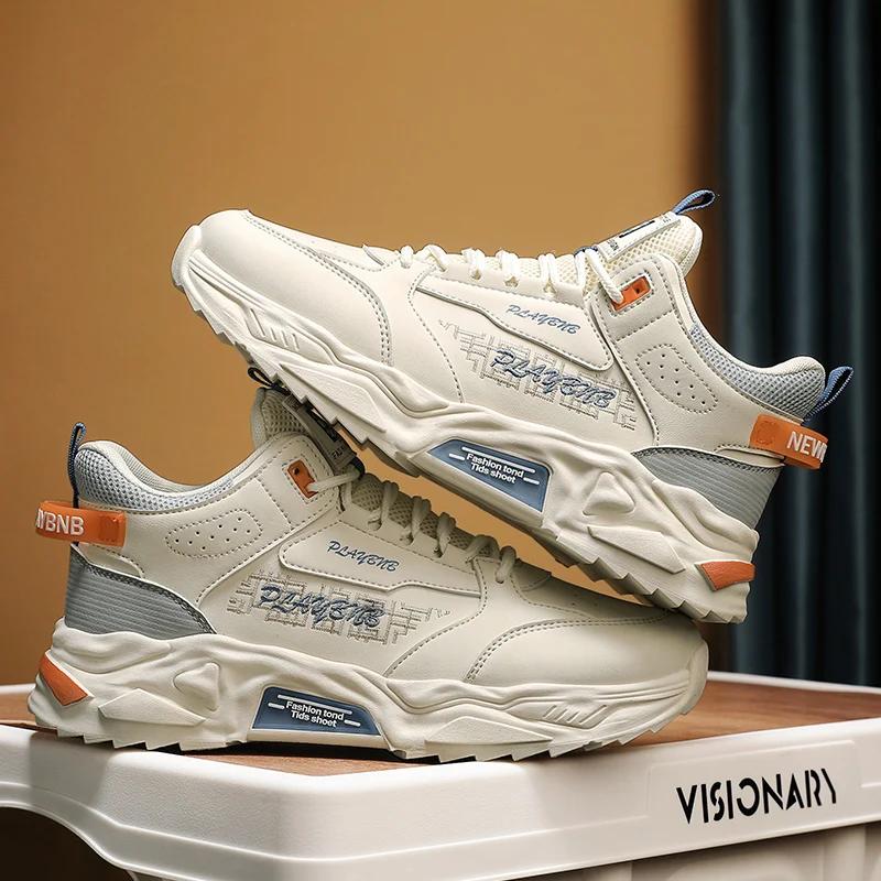 Fashion High Top Men Sneakers Leather Lightweight Mens Casual Shoes Outdoor Walking Shoes Breathable Anti Slip Running Shoes