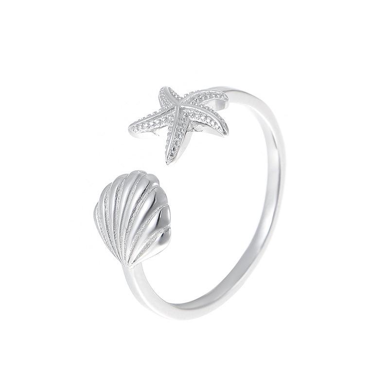 Cui Yan Jewelry S925 Silver Korean Starfish Seashell Women's Ring - Popular European & American Open Design