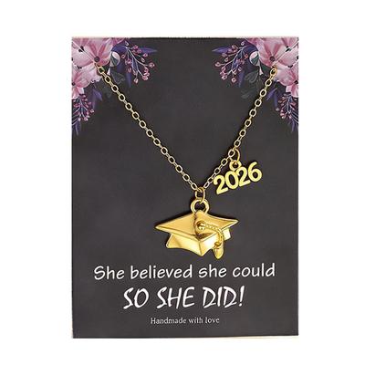2026 Graduation Cap Necklace Fashion Bachelor Postgraduate Master PhD Graduate Necklaces Chokers With Card Jewelry Gift
