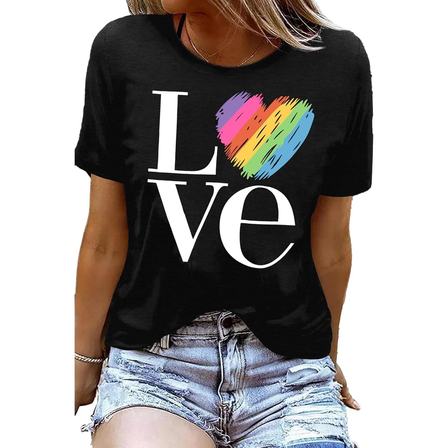 

Enough Shirt Womens Inspirational Letter Rainbow Graphic Tshirt Gay Pride Casual Tee Tops XXXXXL чорний