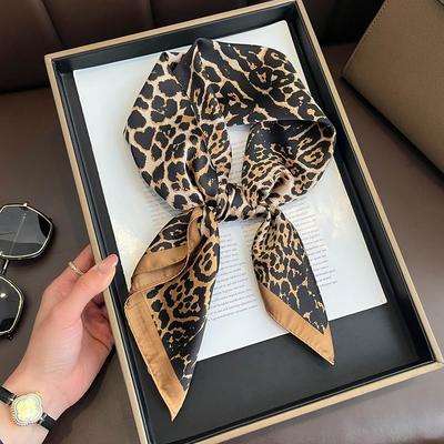 70*70cm Leopard Print Neckerchief Silk Square Scarf Women Soft Satin Hairband Classical Hijab Female Headband Foulard Decorate
