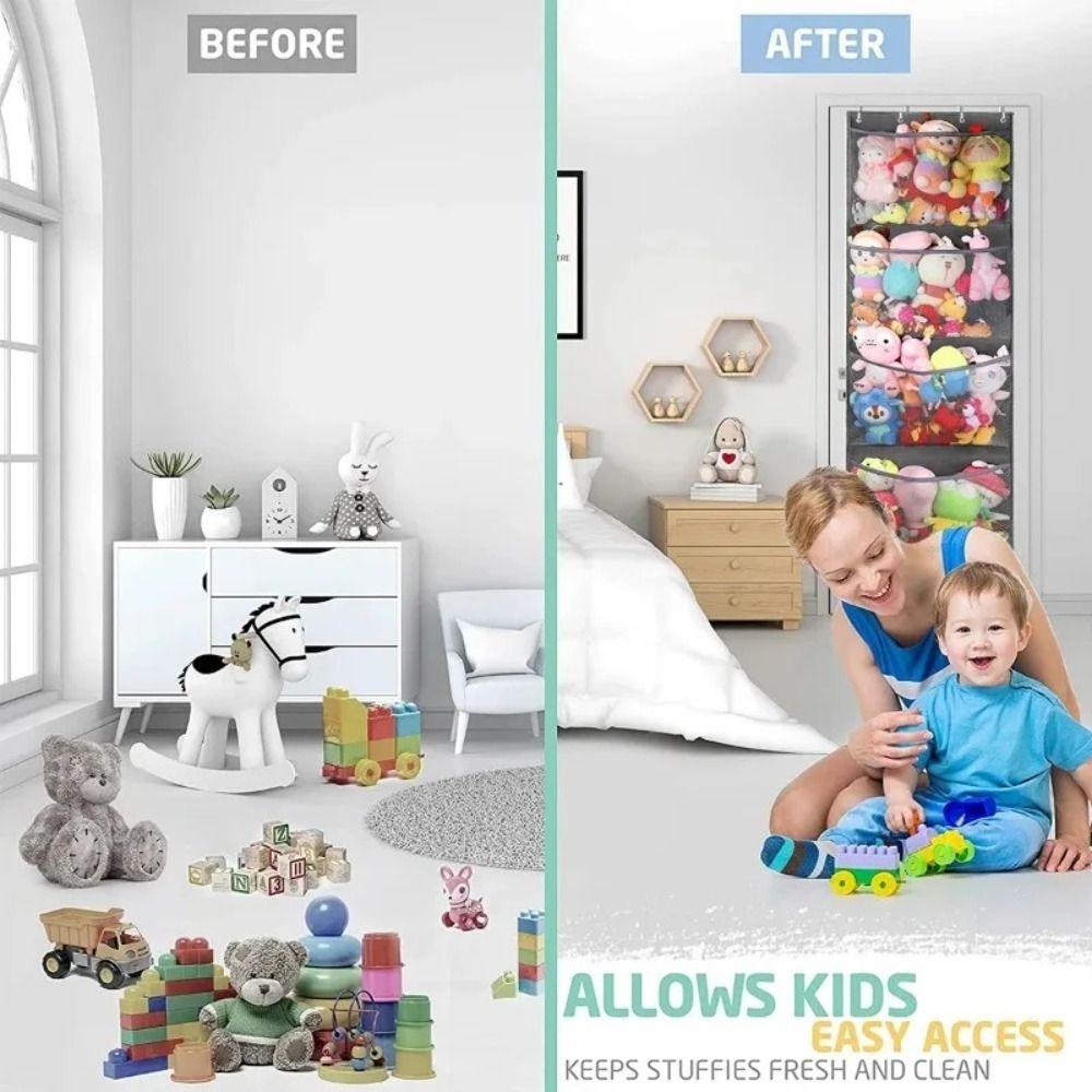 New Large Size Wall-Mounted Storage Bag Mesh 4-Layers Toy Organizer Hanging Design Hanging Bag Kid's Dolls