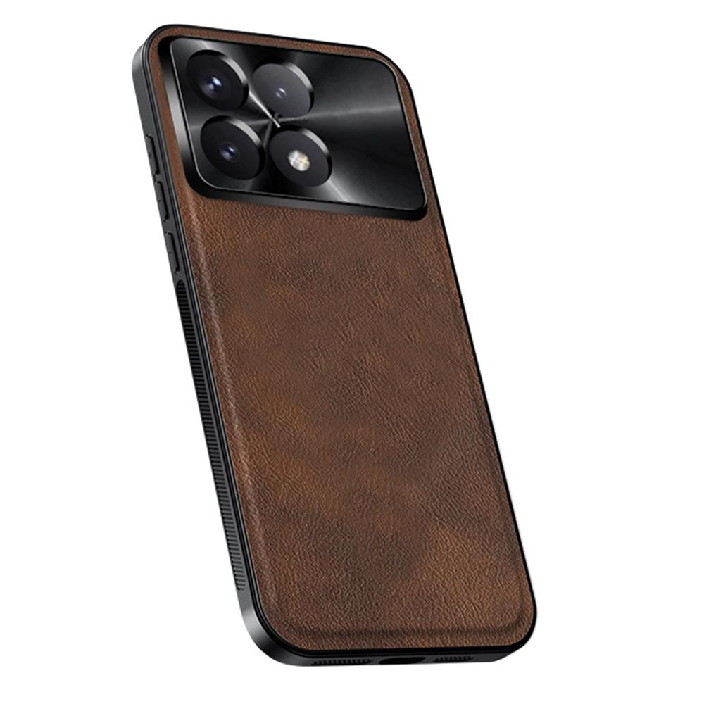 

Чехол для Xiaomi Redmi K70 5G/Poco F6 Pro 5G PU+TPU+PC Задняя крышка телефона с металлическим ободком для объектива Brown