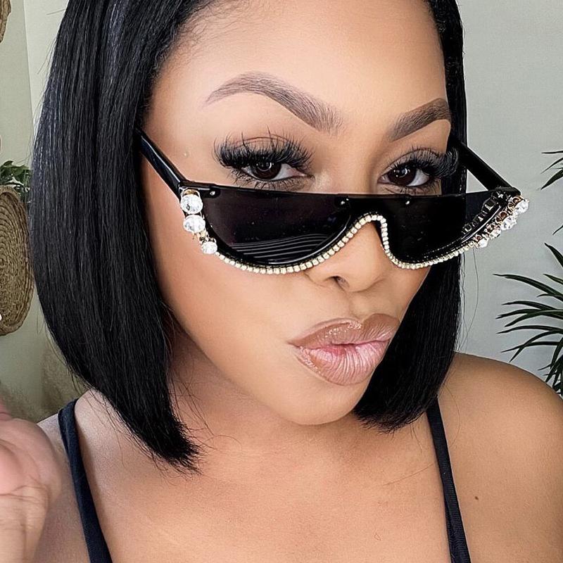 2023 Semi-Rimless Rhinestone Sunglasses - New Trendy European & American Street Style, Internet Celebrity-Inspired