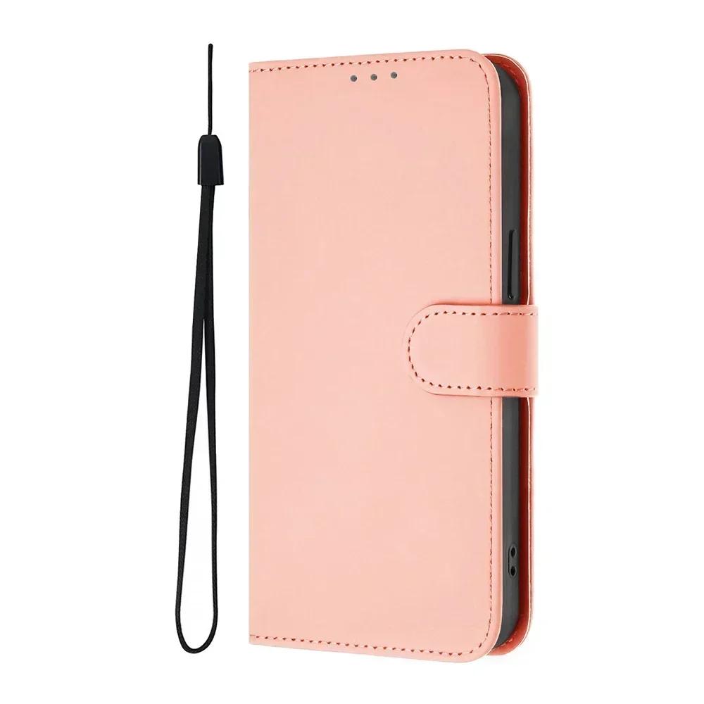 Solid Color Wallet Case for Realme 13 Pro Plus 12 GT 6 6T C67 C65 C63 C61 C55 C53 C51 Note 60 50 Card Holder Strap Phone Cover