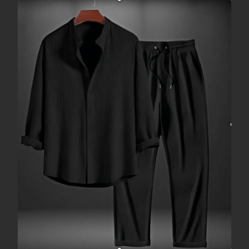 

Plus Size Tracksuits Men s Full Length Sports Suit Two-pieces Fashion Sweatshirt L чорний