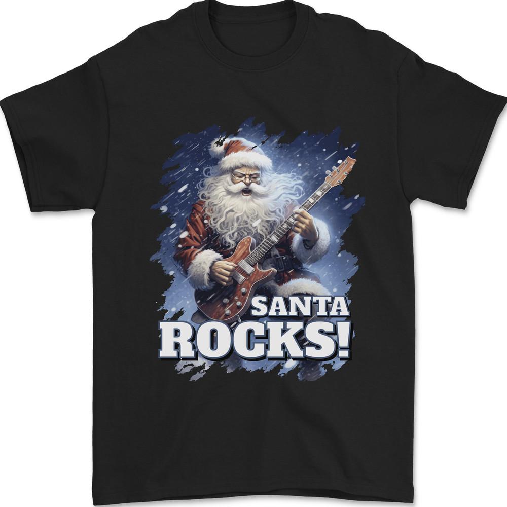 Santa Rocks Christmas Guitar Music Heavy Metal Mens T-Shirt Cotton Unisex T-Shirt L