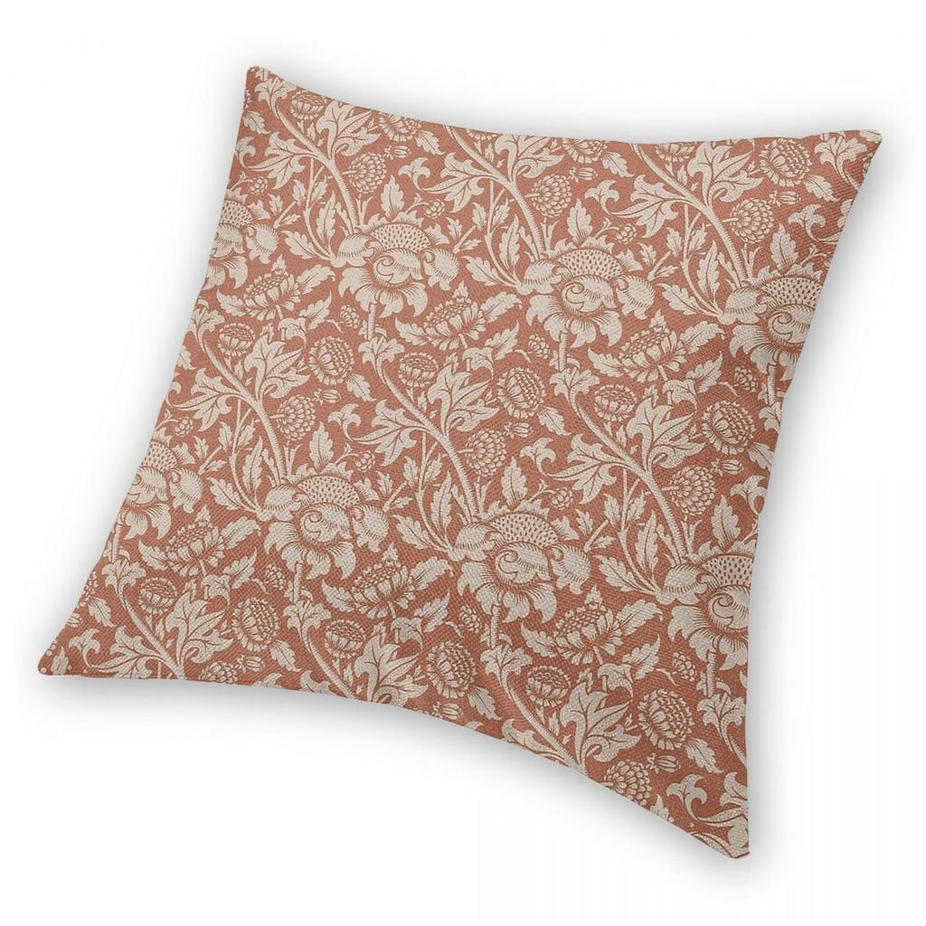 Vintage Floral Rust Square Pillowcase Polyester Linen Velvet Printed Zip Decorative Home Cushion Case