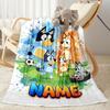 Bluey's Soccer Fun Customize Text Blanket Multi-purpose Personalized Blanket Soft & Cozy Perfect for Livingroom Chair Office Seaside for All Occasions