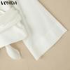 VONDA Women Lapel Neck Long Sleeve Irregular Buttons Belt Casual Loose Shirts