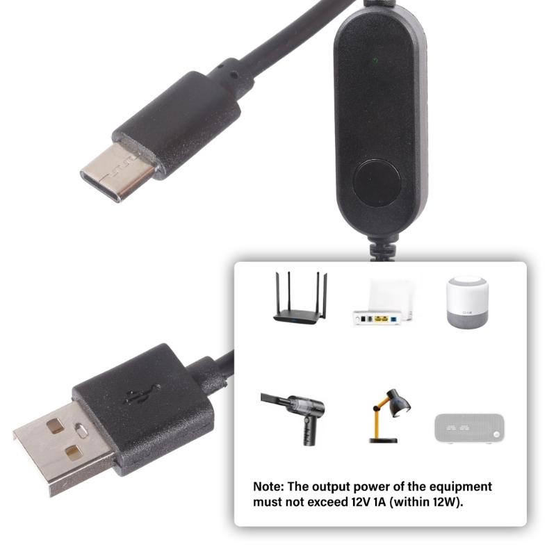 Double Input USB+Type C To 5.5x2.1mm 12V Step Up Converter Cable For Router Camera Lamp Fan With Switching Button