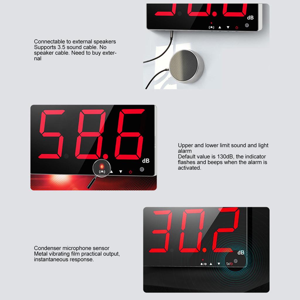 Sound Level Meter Tester High Performance Microphone Technology 30-130dB Range Digital Noise Meter 3.5mm Sound Cable for Bar