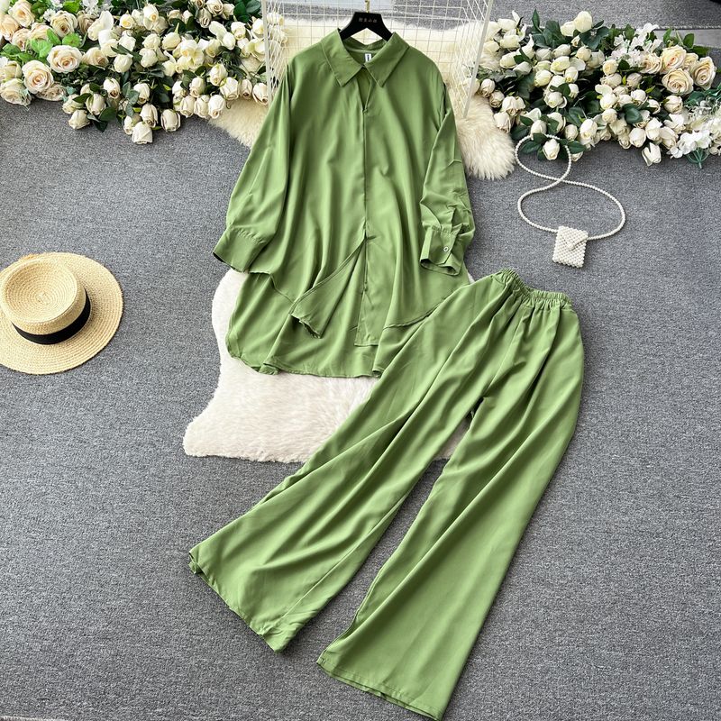 

Повседневные брюки свободного кроя в гонконгском стиле, рубашка с длинными рукавами Green One size