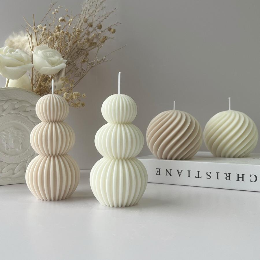 Nordic Minimalist Swirl Ribbed Ball Scented Candle Soy Wax Aromatherapy Candle Home Bedroom Table Decor Wedding Gift