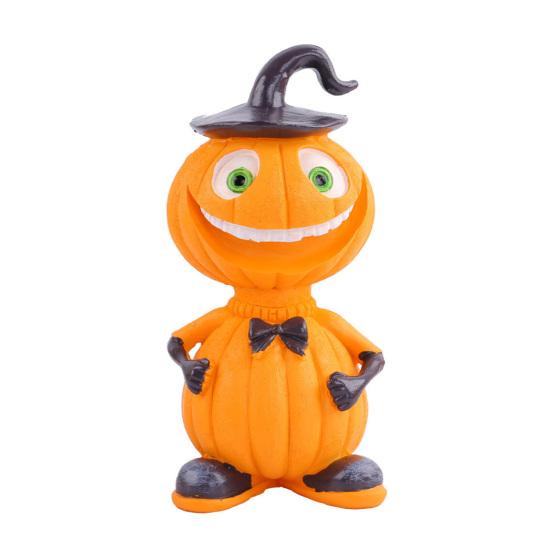 Statuetta Uomo Zucca Decorazione Zucca di Halloween Resina Scultura Zucca Spettrale per Decorazione da Tavolo da Interno Esterno Mensola