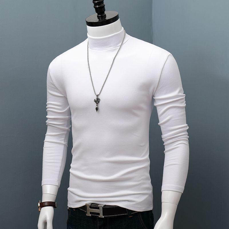 Мужская облегающая теплая футболка с длинным рукавом и полувысоким воротником для осени и зимы