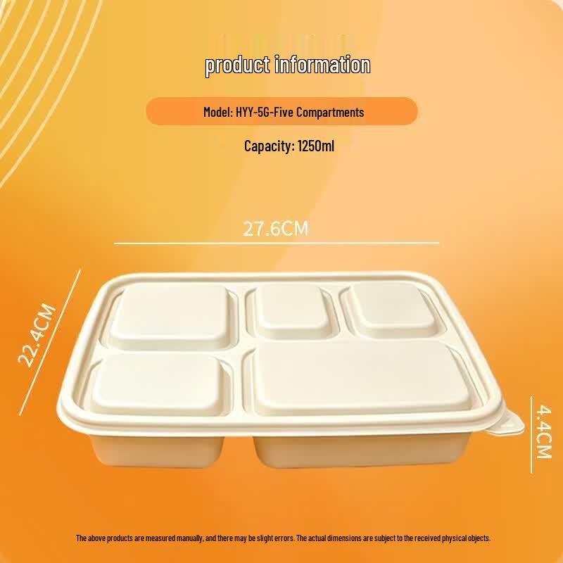 Degradable Corn Starch 5-Compartment Takeout Lunch Box (1250ml)