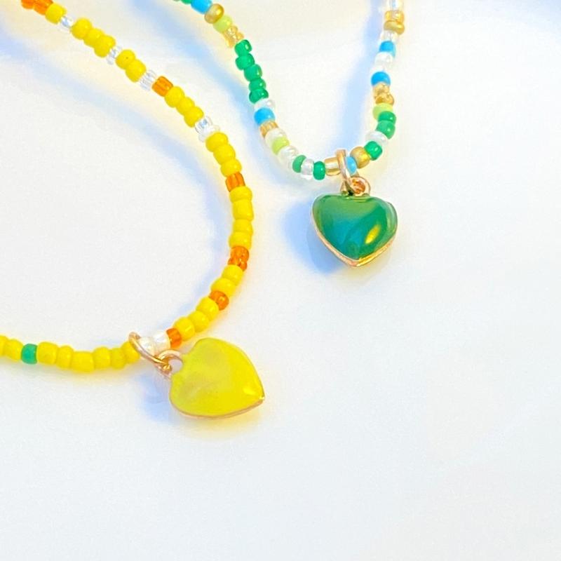 Colorful Beaded Necklaces Women Adjustable Heart Shapes Pendant Neckchains Bohemian Choker Colorful Accessory for Party