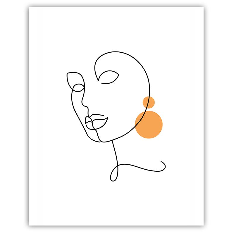 Abstract Wall Art Fashion Woman Geometric Line Art Canvas Painting Modern Style Poster Print for Living Room Bedroom Wall Decor