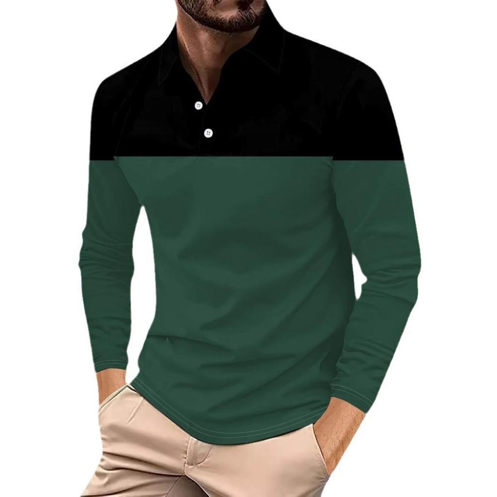 Fashion Men's Sweatshirt Long Sleeve Lapel Top Button Down Striped Polo Shirt