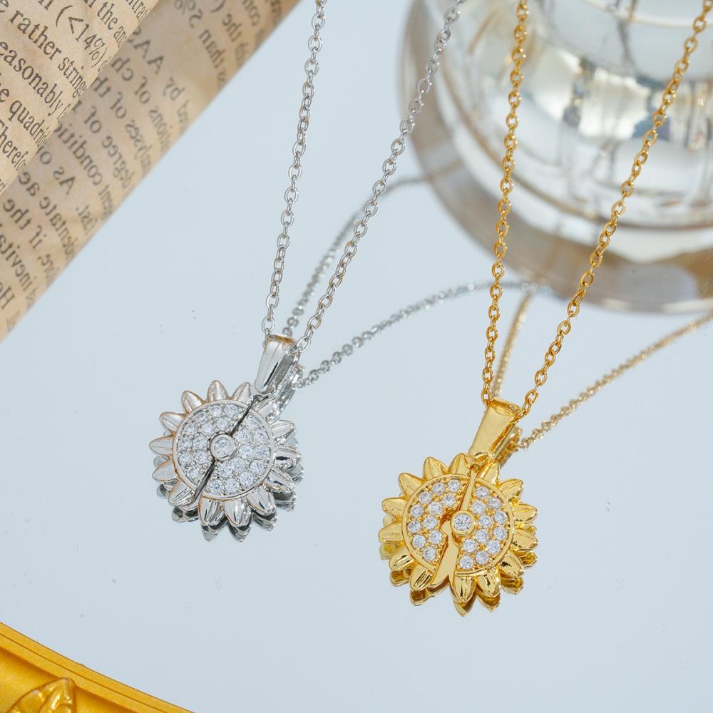 Plant Female Crystal White Zircon Stone Sunflower Pendant Necklace Vintage Gold Silver Color Wedding Jewelry For Women