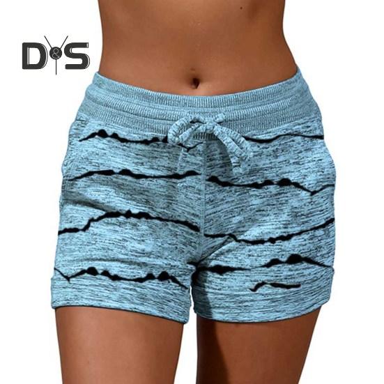 

Женские летние пляжные шорты, повседневные, эластичные, со шнурком, спортивные, со средней талией, шорты для йоги, брюки с карманами S Stripe небесно-голубой