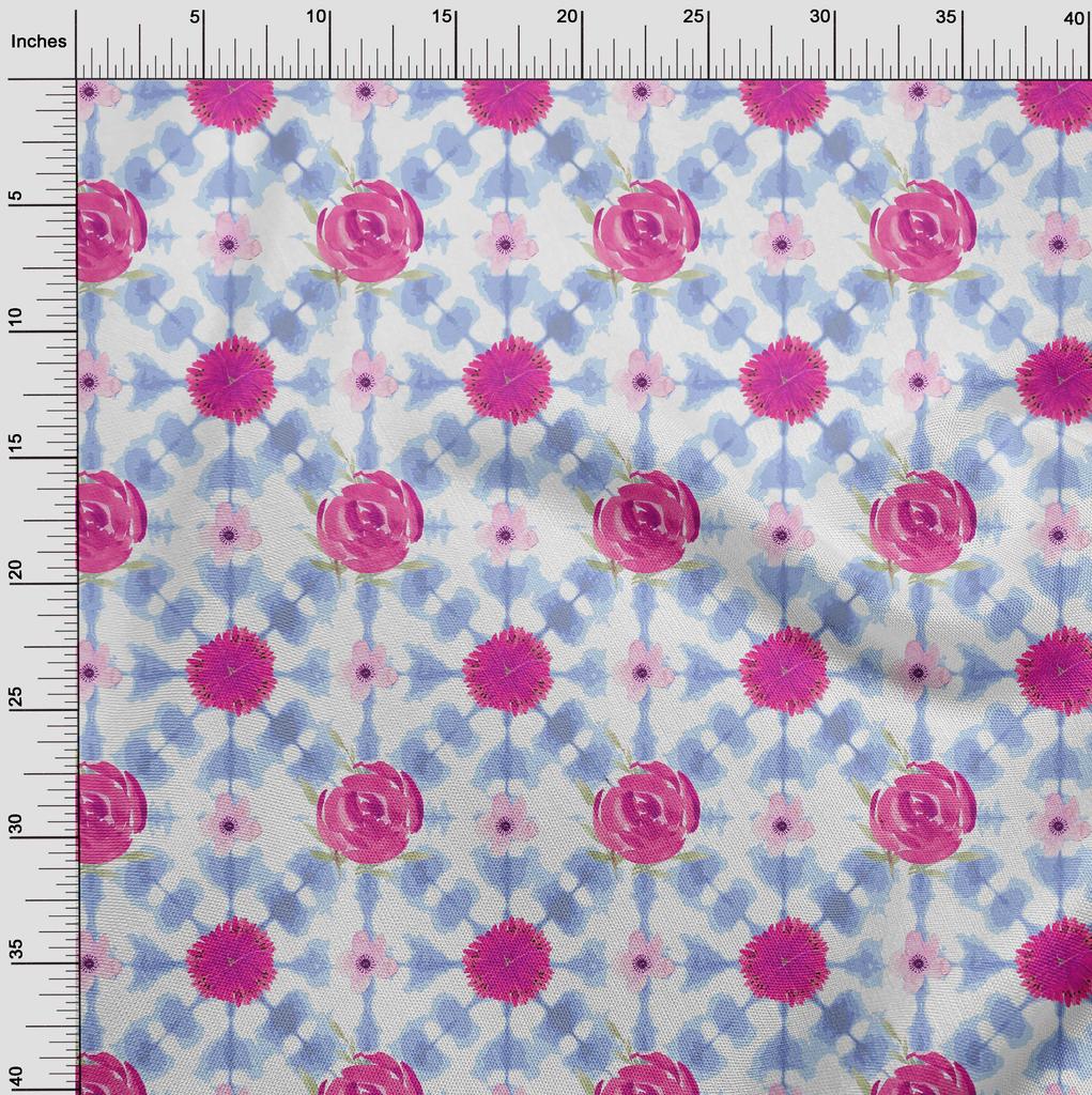 oneOone Baumwoll-Popeline Lavendelblau Stoff Floral Shibori Bastelprojekte Dekostoff Bedruckt Meterware 42 Zoll