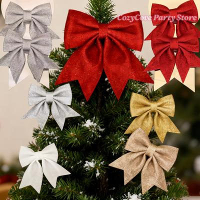 1/2Pcs Christmas Bows Hanging Decorations For Christmas Tree Diy Gold Silver Red Bowknot Pendant For Xmas Wreath New Year