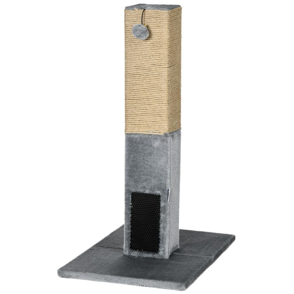 Cat Scratching Post with 2 Toy Balls and Brush, Made of Wood, Jute and Plush, 59.5x39x79 Cm, Grey