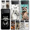 Phone Case for Samsung Galaxy Z Flip 3 4 5 6 7 Folding Black Shell For Samsung Z Flip4 Flip5 PC Hard Cover Raccoon