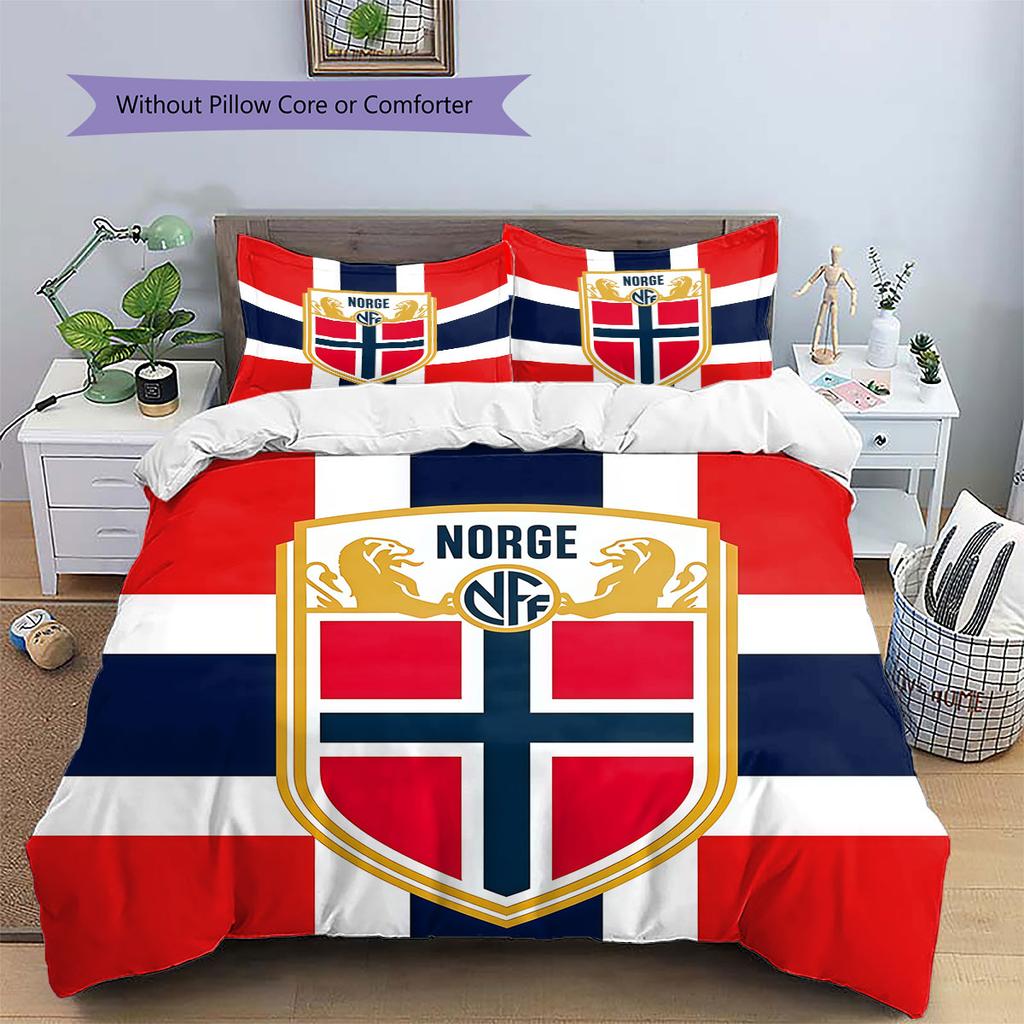 Norway national football logo Pattern Bedding Home Decoration Birthday Gift (1 * duvet cover + 2 * pillowcase, without core),fan merchandise.