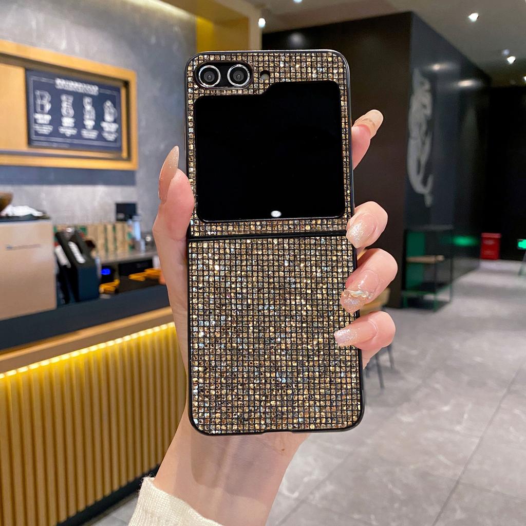 Luxury Sparkling Solid Color Back Cover for SamSung Galaxy Z Flip 8 6 5 4 3 Flip7 FE Sequin Shiny Hard PC Bling Lattice Case