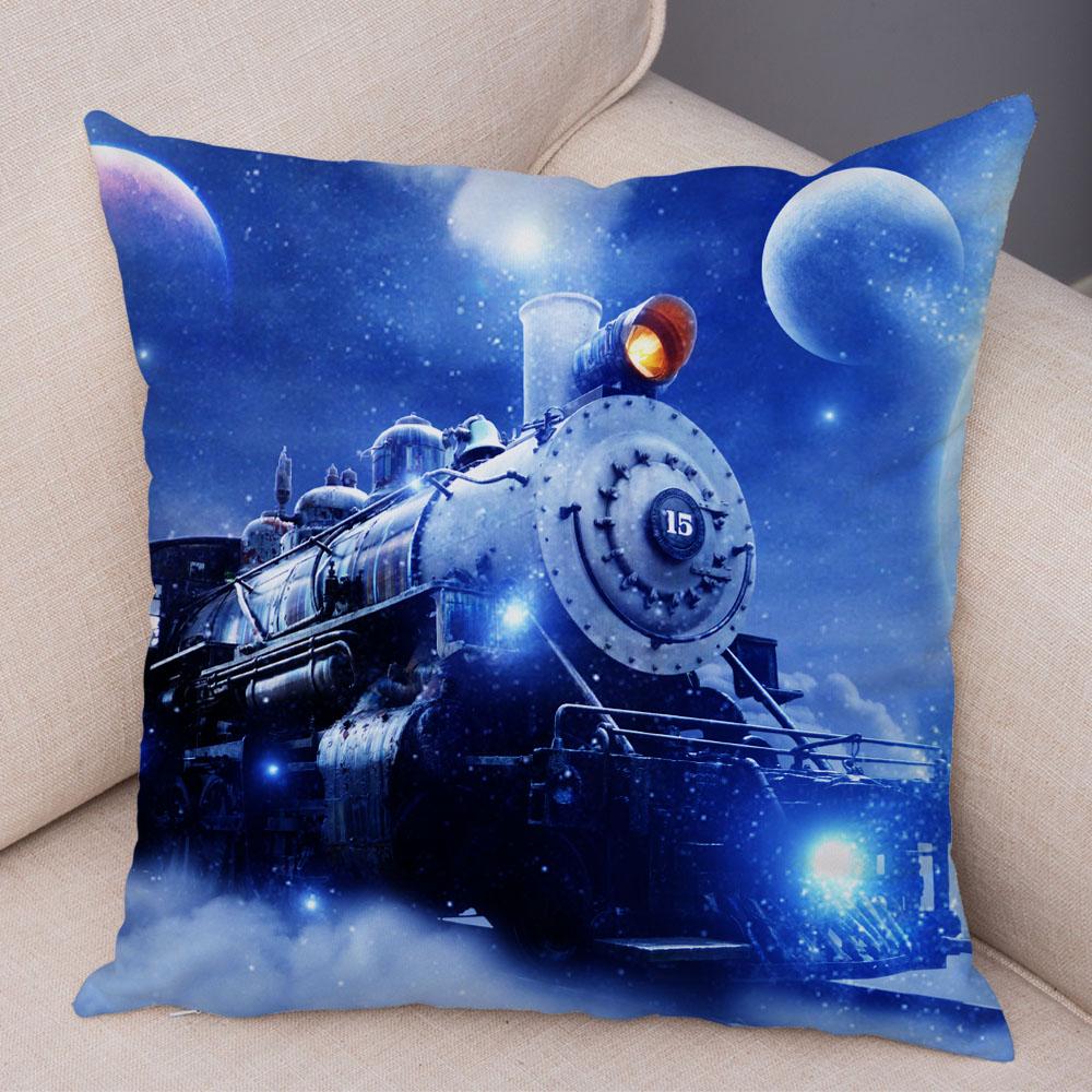 Pillowcase Vintage Style Steam Train Decor Retro Colorful Car Cushion Cover