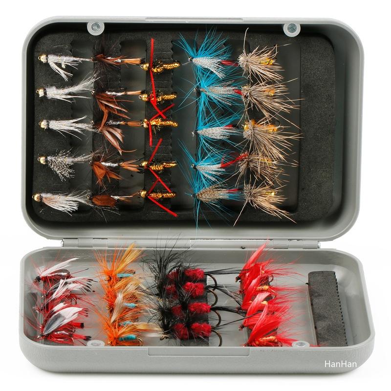 Fliegenfischen-Köder, gemischte Größen, Köder, 44 Stück, Fliegenfischen-Köder-Sets mit Box, Angelköder, Haken, Angeln