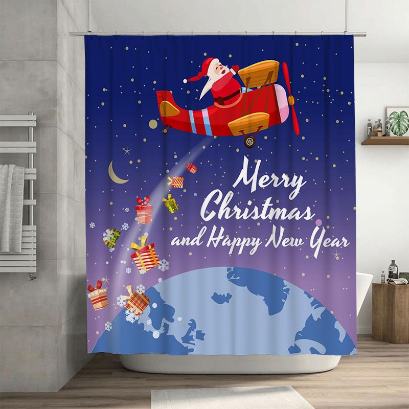 TU Christmas Shower Curtain Festive Holiday Decor Merry Xmas Bathroom Backdrop Waterproof Holiday Home Decor Xmas Pattern Winter 90x180cm35x71in
