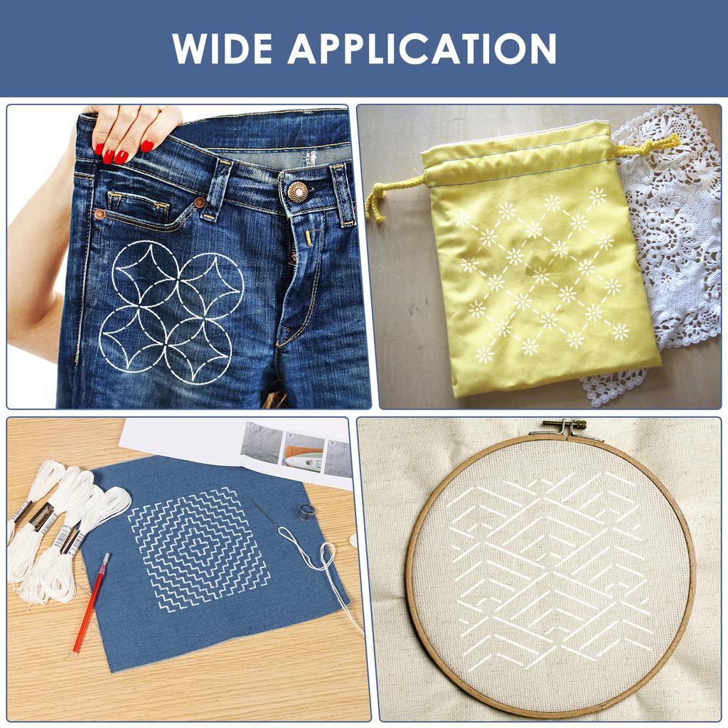 12Pcs Sashiko Stencils Kit Complete Sashiko Thread and Needles Thimble Set Denim Fabric Embroidery Kit for Beginners Quilting