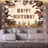 Western Cowboy Happy Birthday Photography Backdrop Cow Print Cowboy Hat Horse Cactus Wild West Boys Birthday Party Photo