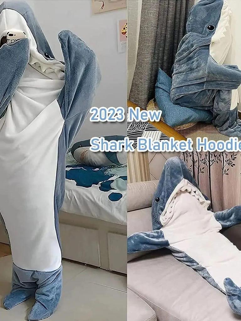 Adult Shark Pajamas Blanket Onesie: Cute, Super Soft Flannel, Wearable & Anti-Kick Sleeping Bag