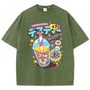 Fashion Woman Washed T-Shirts Funny Skull Drink Printing Short Sleeve Cotton Distressed Oversize Crewneck Tops Clothes