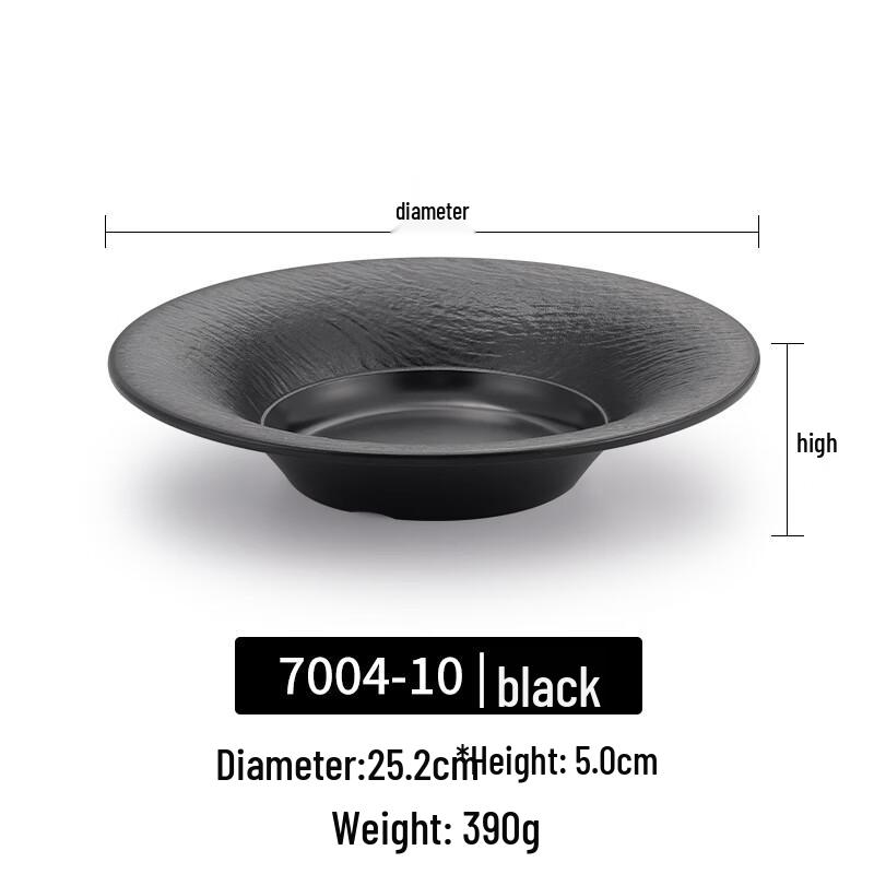 A5 Melamine Round Dinner Plate - Black Bark Texture