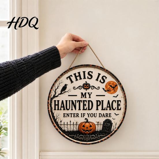 Seasonal Front Door Sign Halloween Sign This Is My Haunted Place Festival Decorative Plaque Hanging Plaque Metal Wall Art Decor Home Ornament