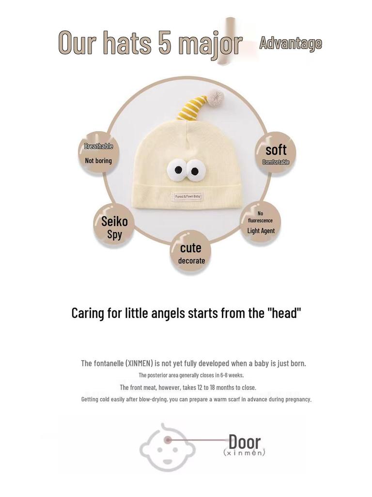 Frühlings-/Herbst-Neugeborenenhut: Dünner Baumwollpullover, Winddicht & Fontanellenschutz für Jungen und Mädchen
