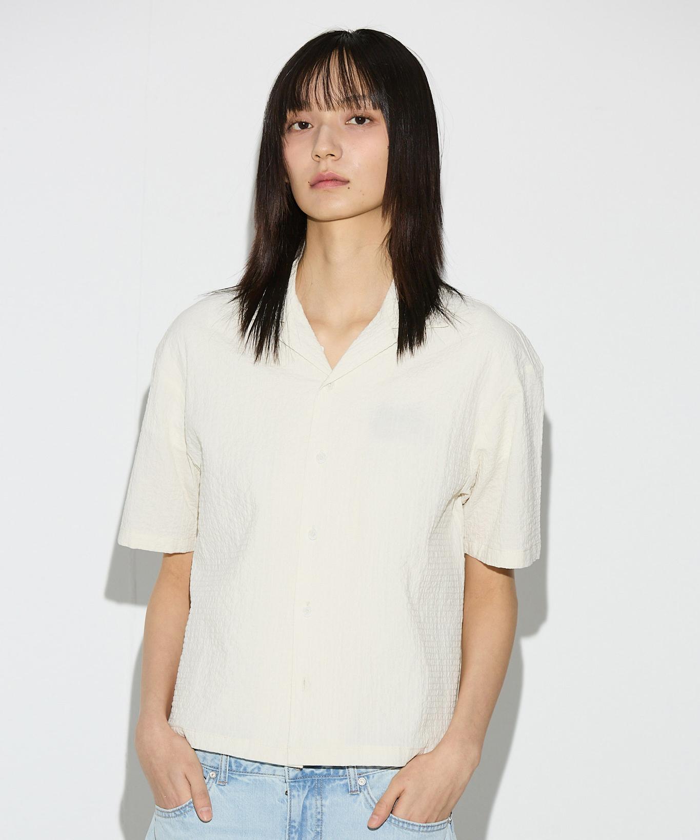 Burkeru Cotton Open Collar Short Sleeve Shirt Ivory Ivory_Xl