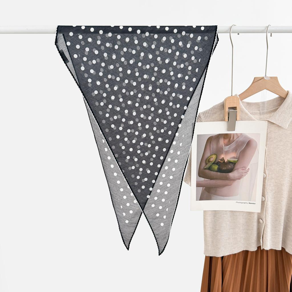 Retro polka dot triangle towel women's spring and summer fashion versatile silk cotton blended scarf decorative small square scarf high sense