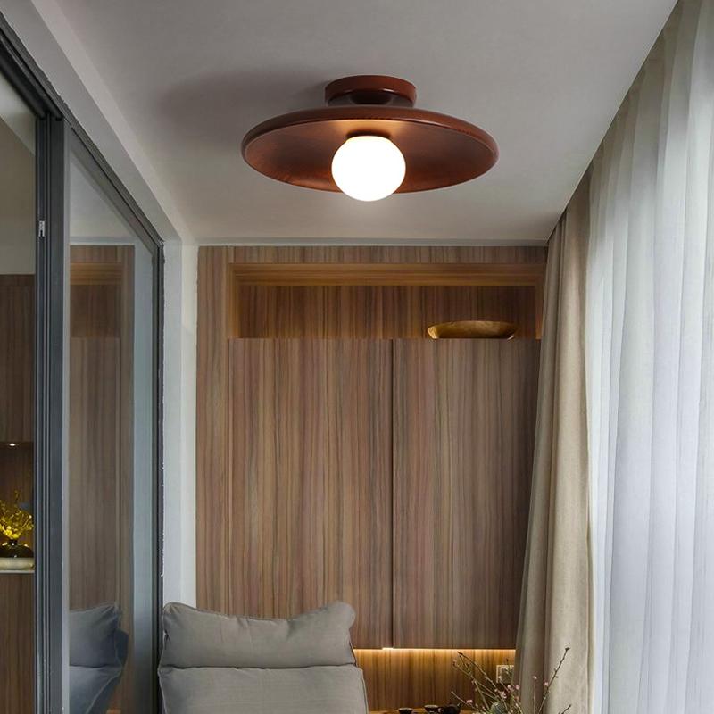 Handcrafted Wooden Ceiling Lamp with LED Lights for Corridor, Living Room, Entrance, Balcony - Wooden Disc Pendant Light Fixture